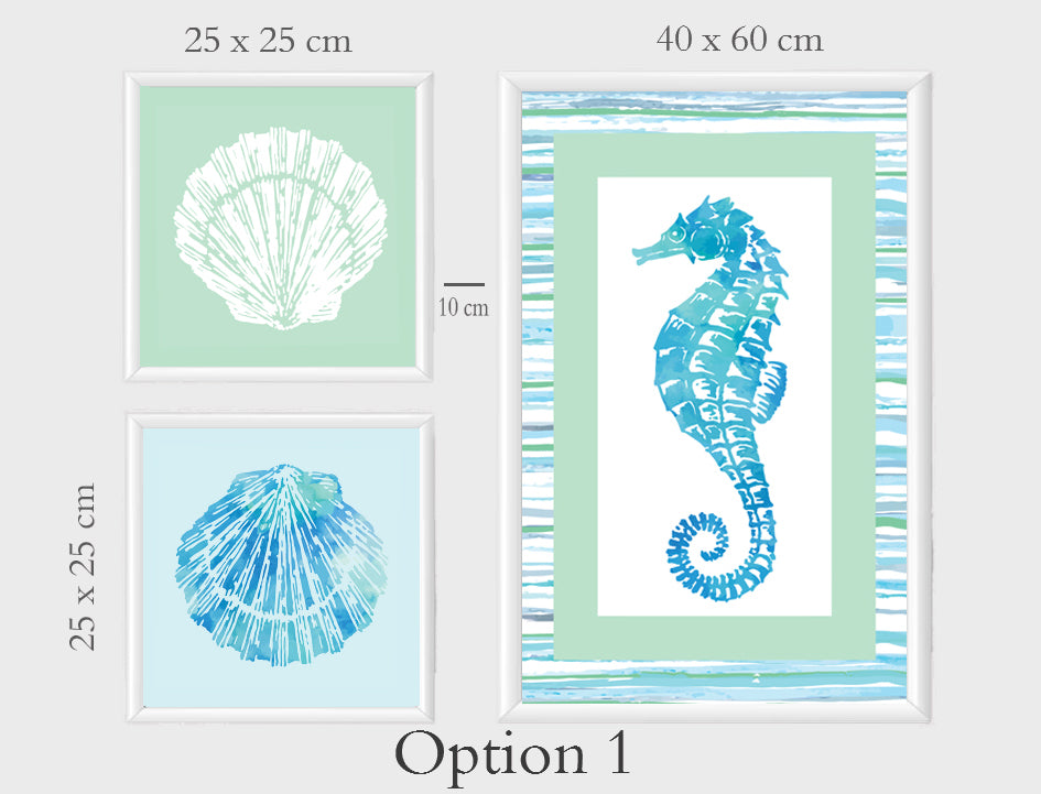 Wavy Blue seashells Frame Artwork.