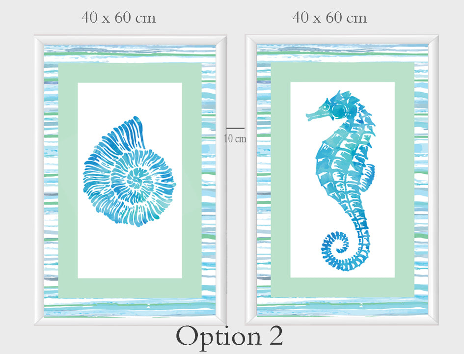 Wavy Blue seashells Frame Artwork.