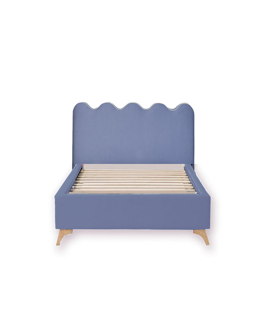 Blue Wavy Palms Full wood x velvet Full Bed