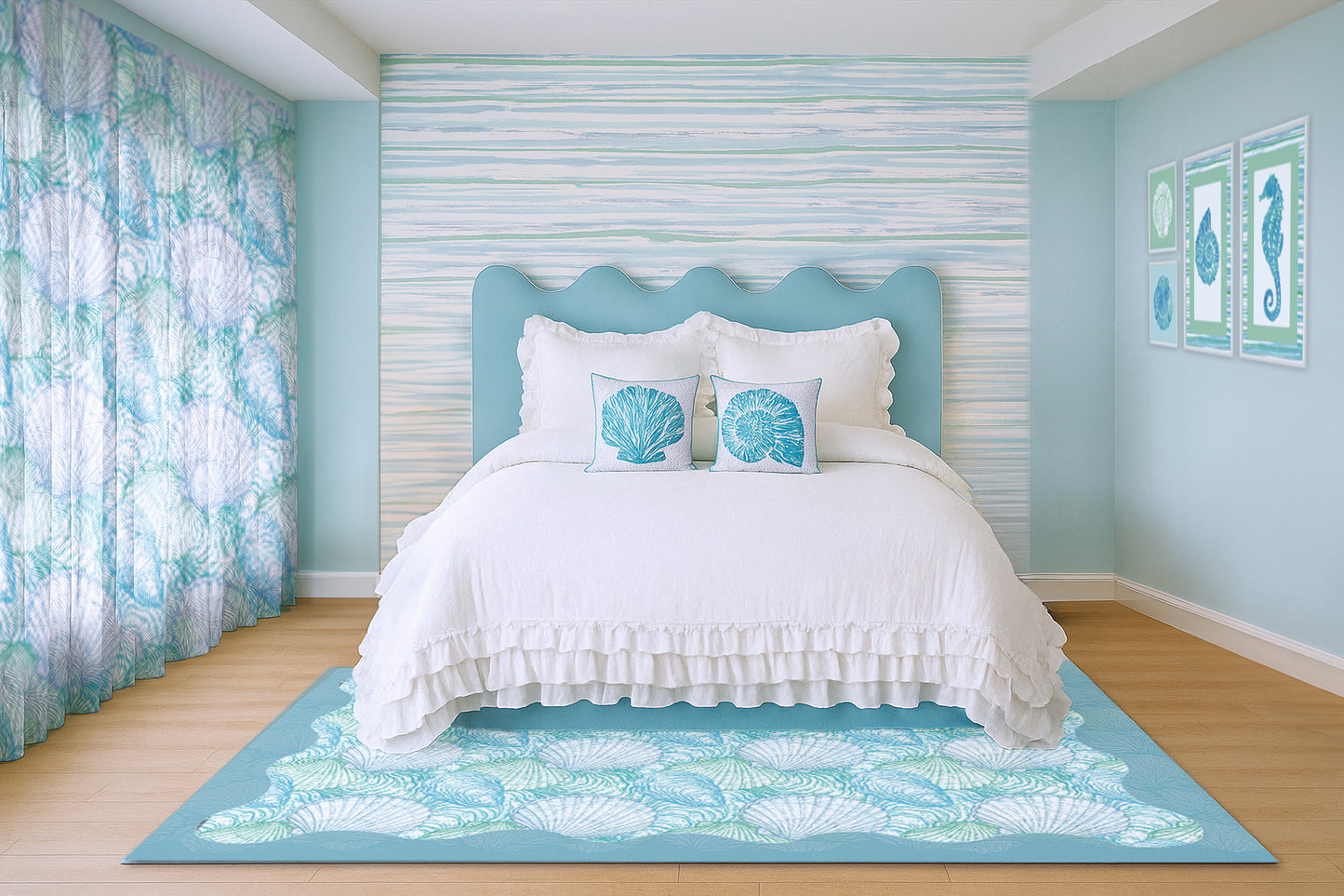 Wavy Blue seashells Frame Artwork.