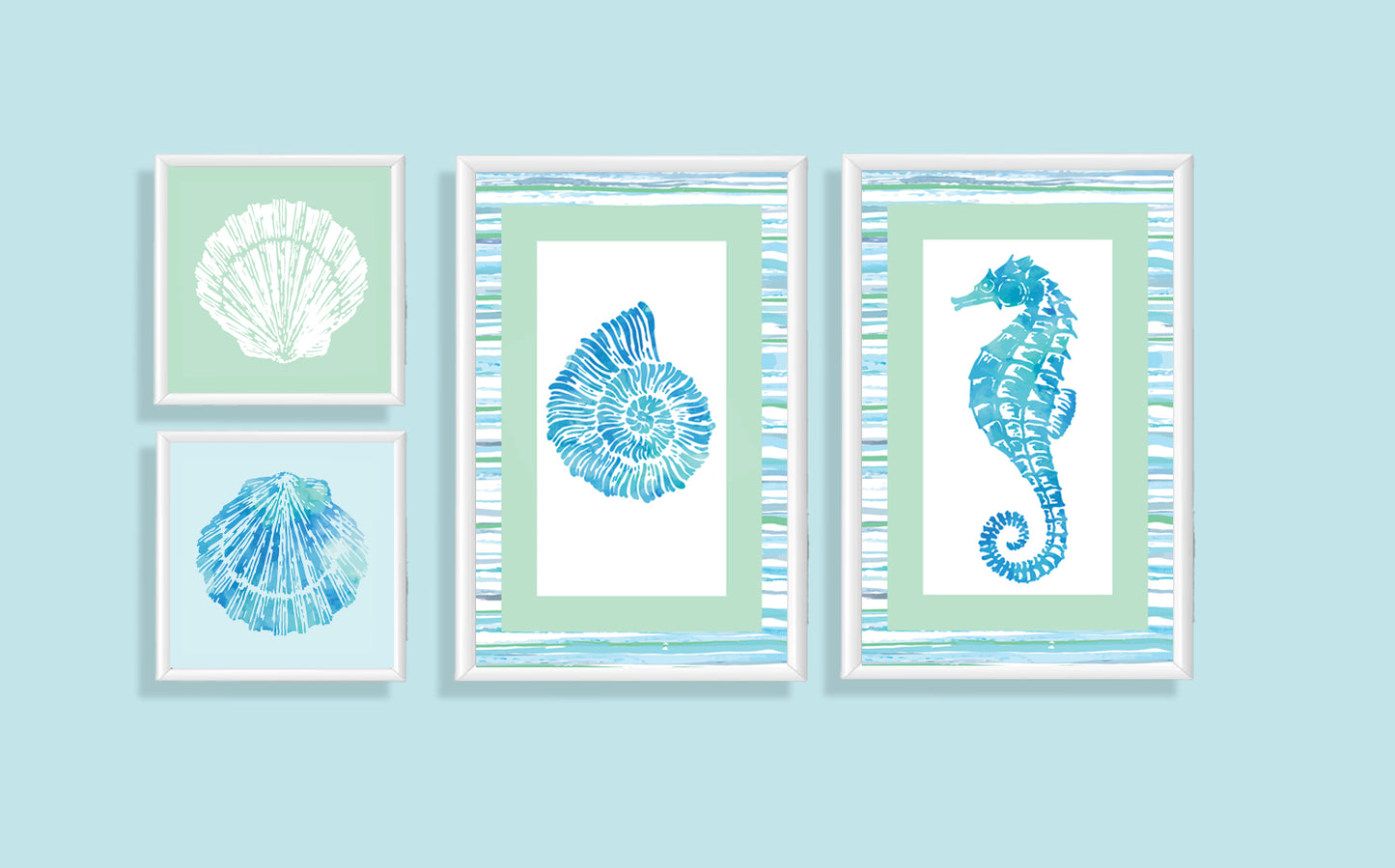 Wavy Blue seashells Frame Artwork.