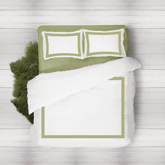 Olive White Borders Duvet cover