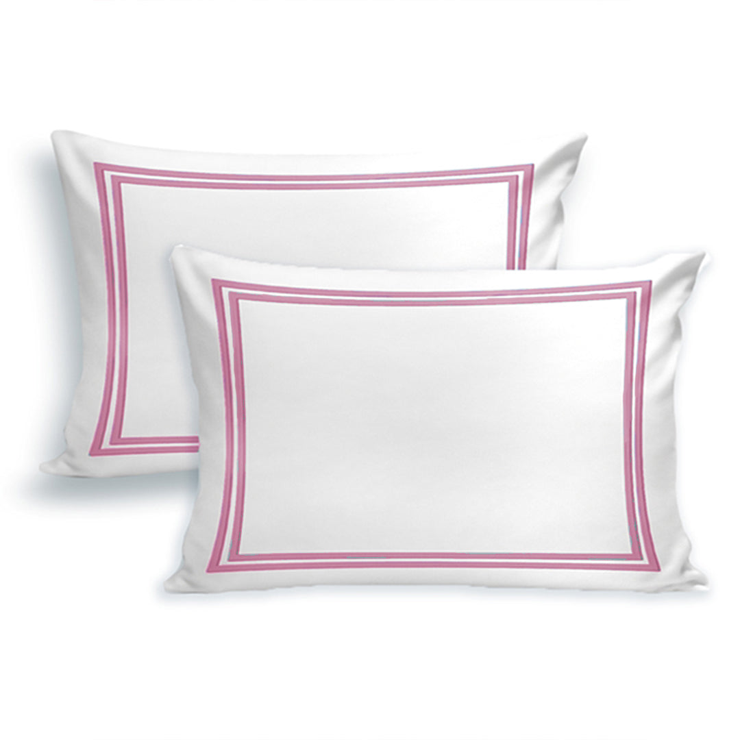 Embroidered 2 Frames White x Pink Pillow Cases