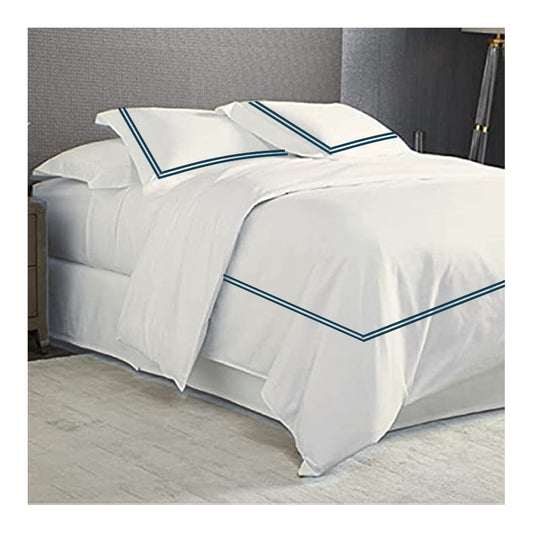 Navy Embroidered 2 Frames Duvet Cover