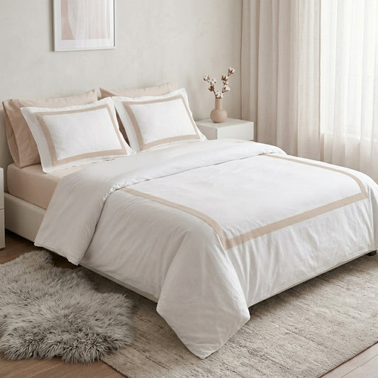 Beige border Duvet cover+2 pillow cases