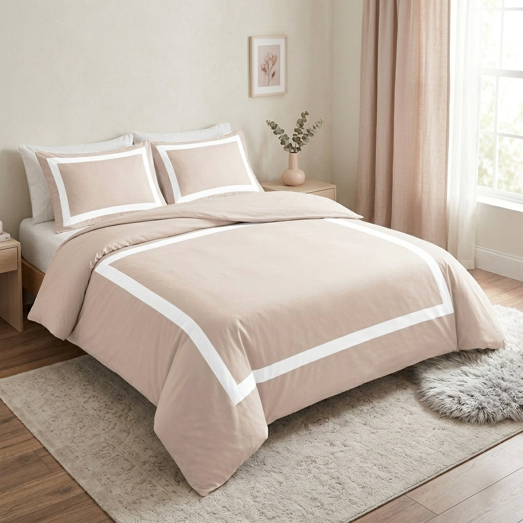 Beige border Duvet cover+2 pillow cases
