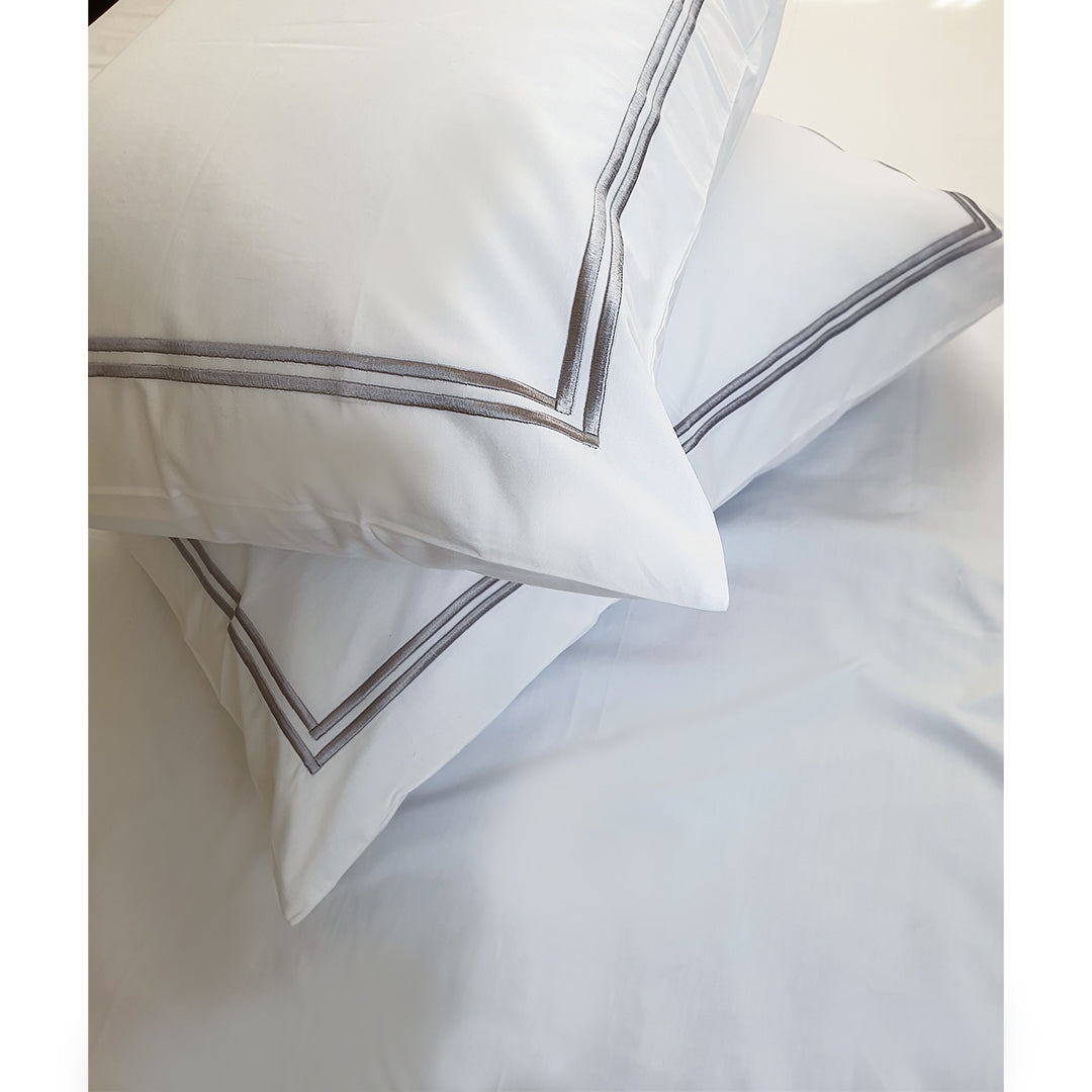 Embroidered 2 Frames White Pillow Cases