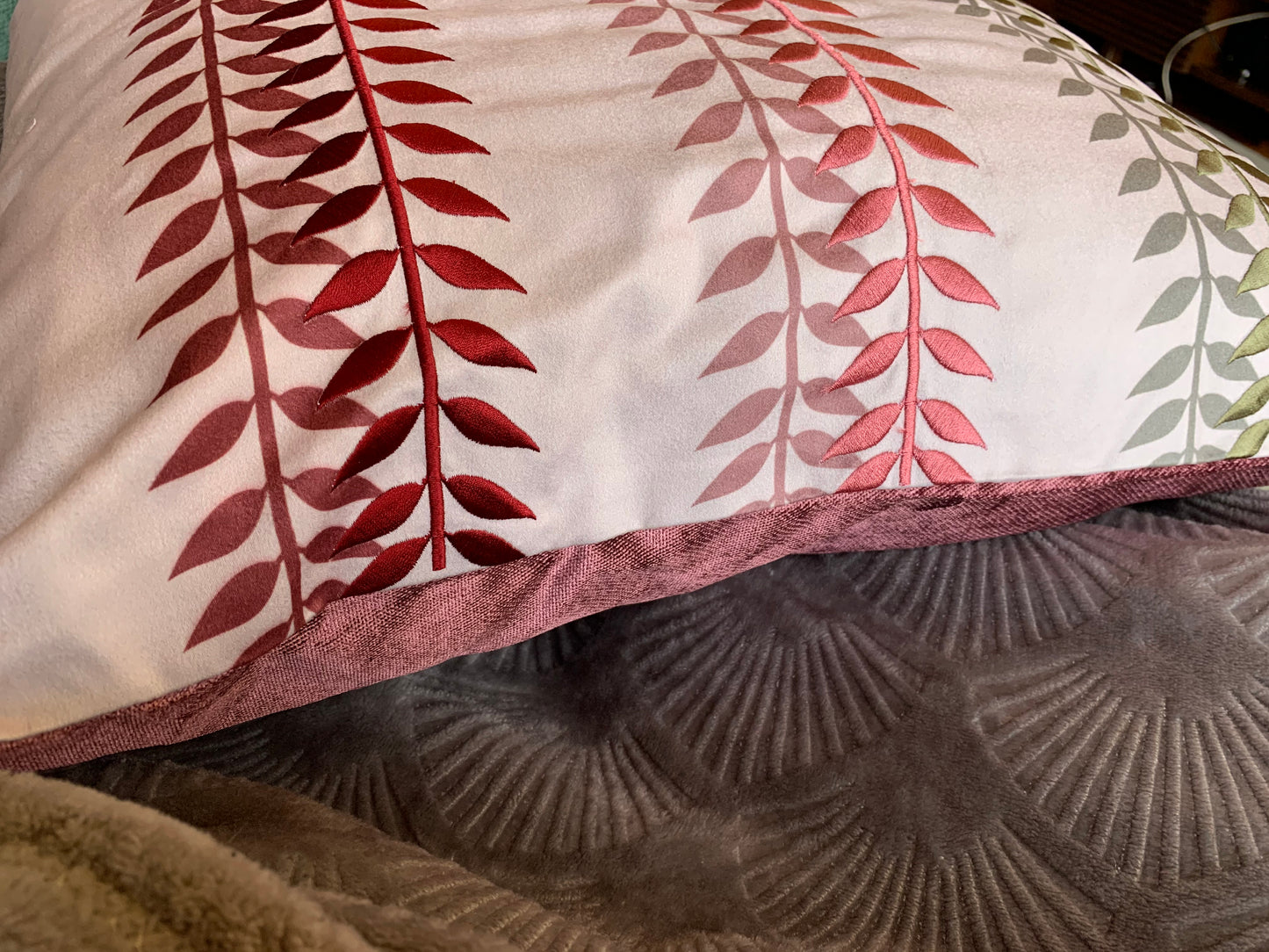 Embroidered Leaf Cushion.