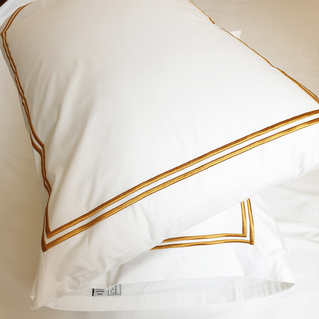 Embroidered 2 Frames White Pillow Cases