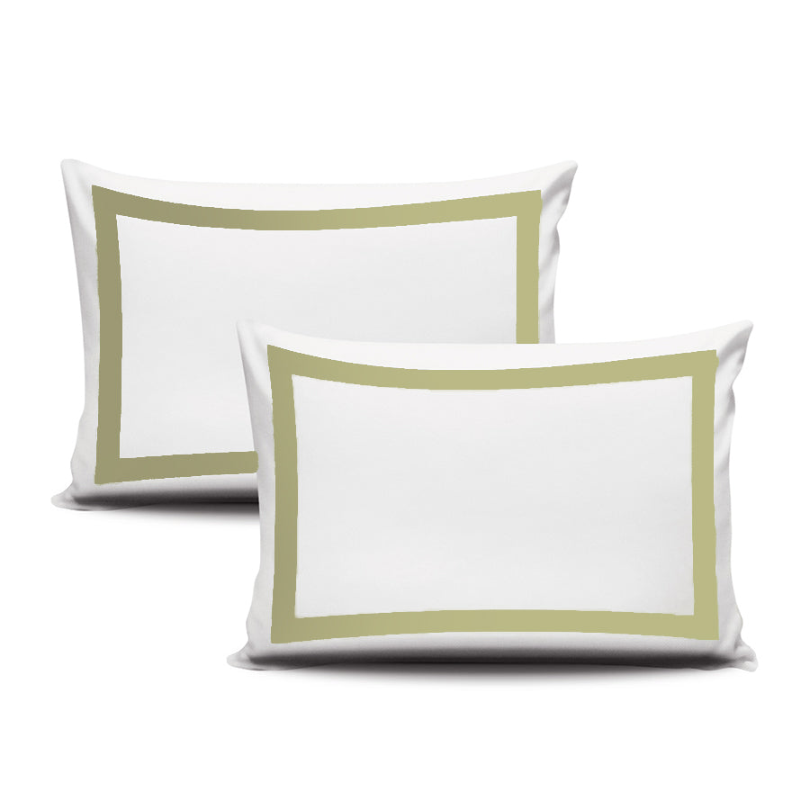 Olive  Border on White Pillow Cases