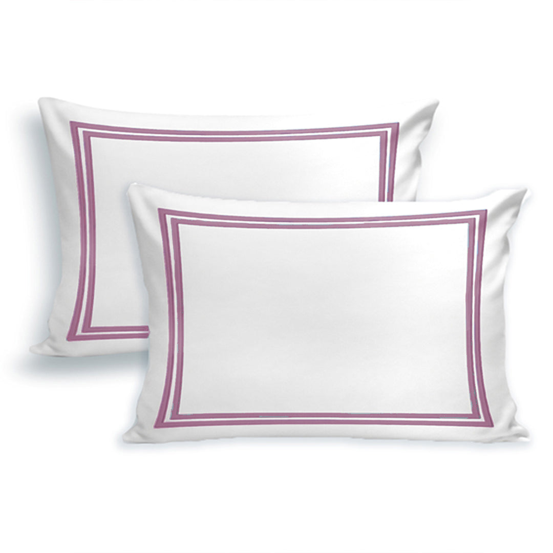 Embroidered 2 Frames White x Purple Pillow Cases