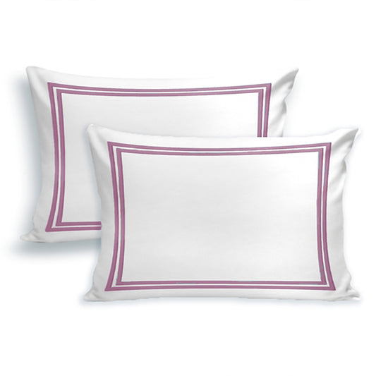 Embroidered 2 Frames White x Purple Pillow Cases