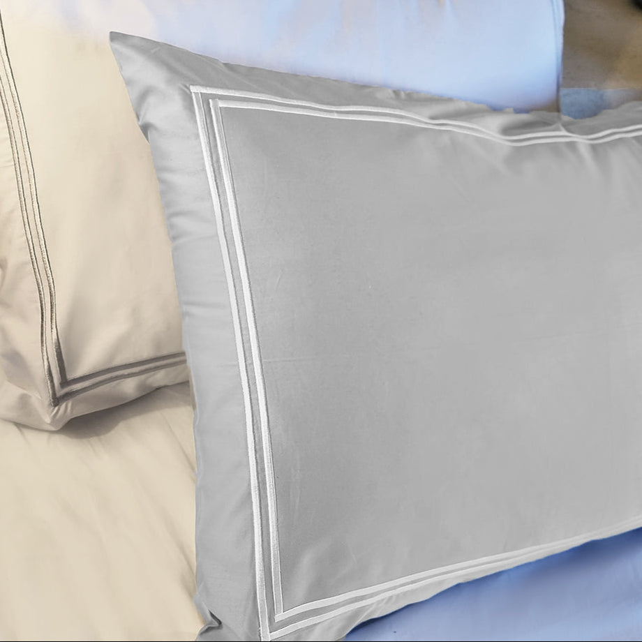 Embroidered 2 Frames Gray Pillow Cases
