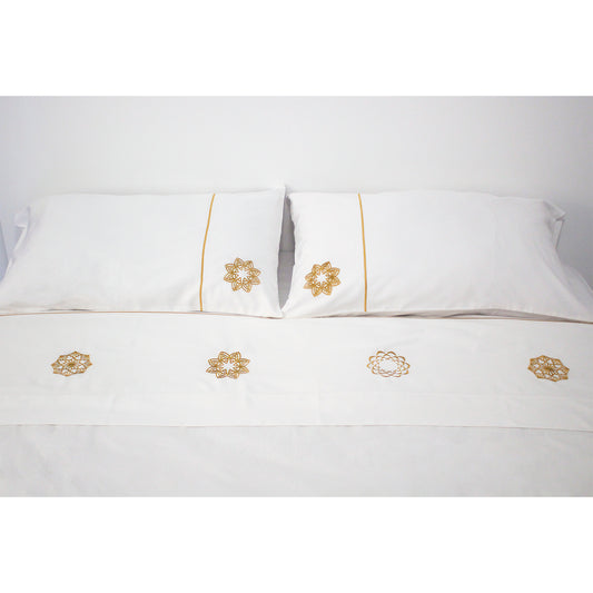 Gold Embroidered Mandalas Bed Sheet + 2 Pillow cases