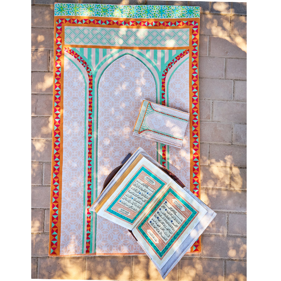Orange Padded  Carpet + Quran Cover