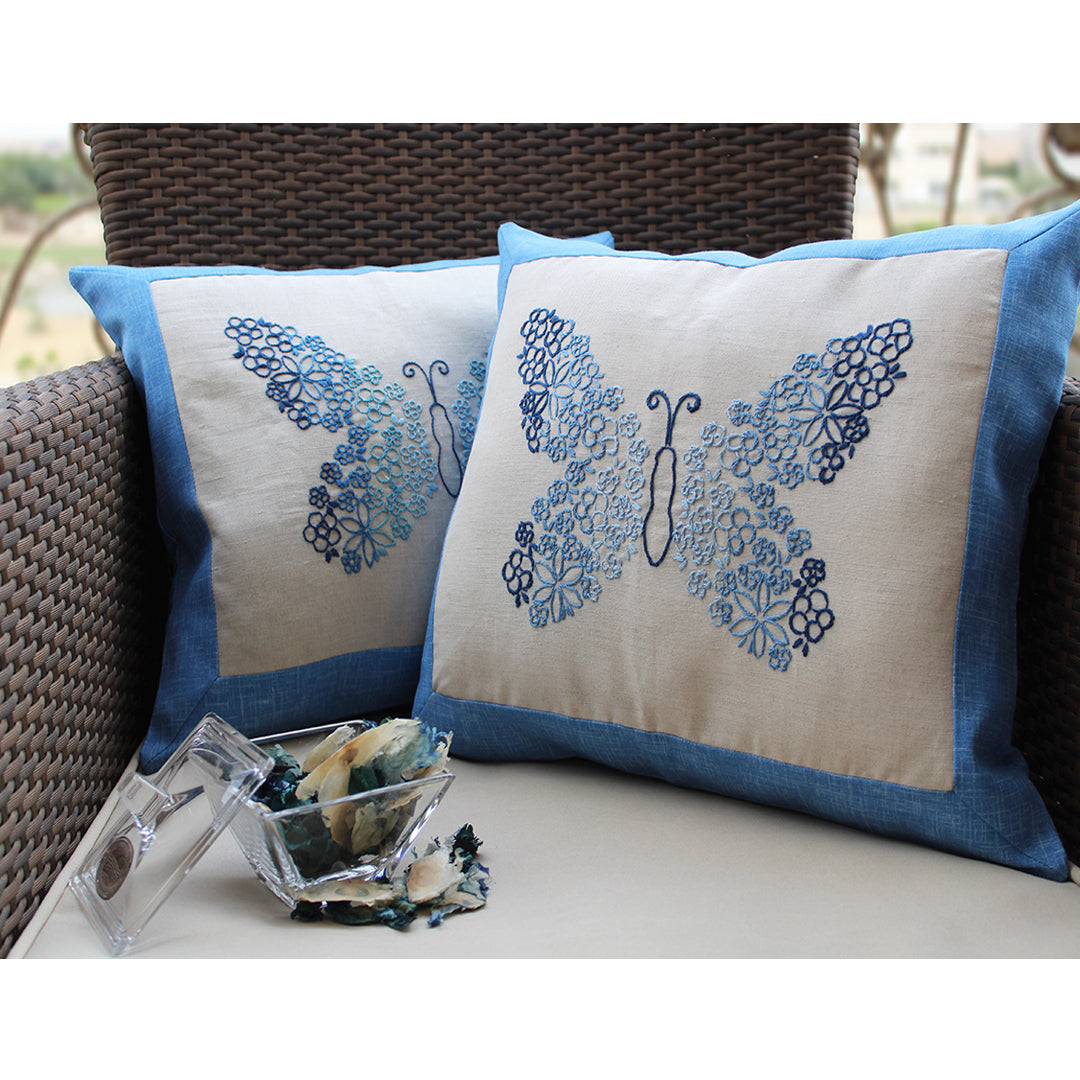 Embroidered Butterflies Cushion