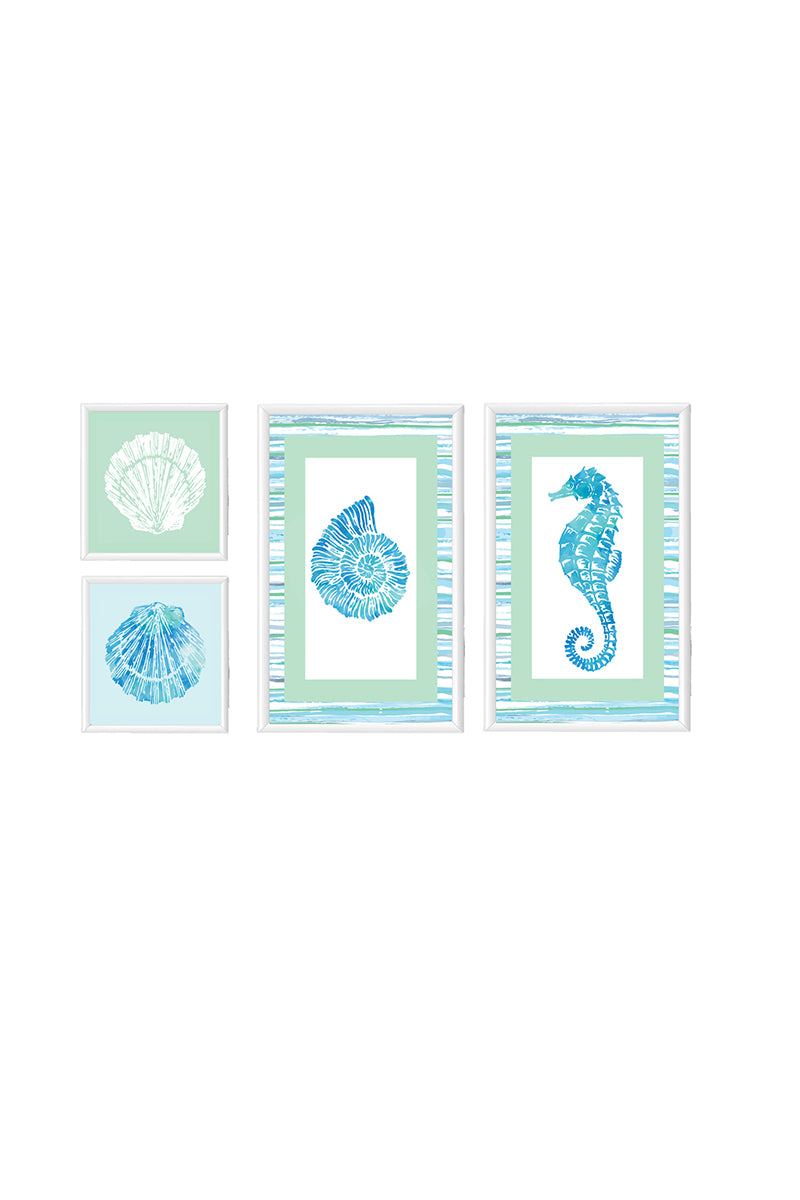 Wavy Blue seashells Frame Artwork.