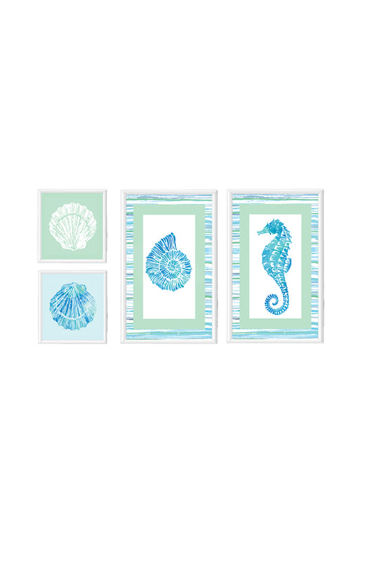 Wavy Blue seashells Frame Artwork.