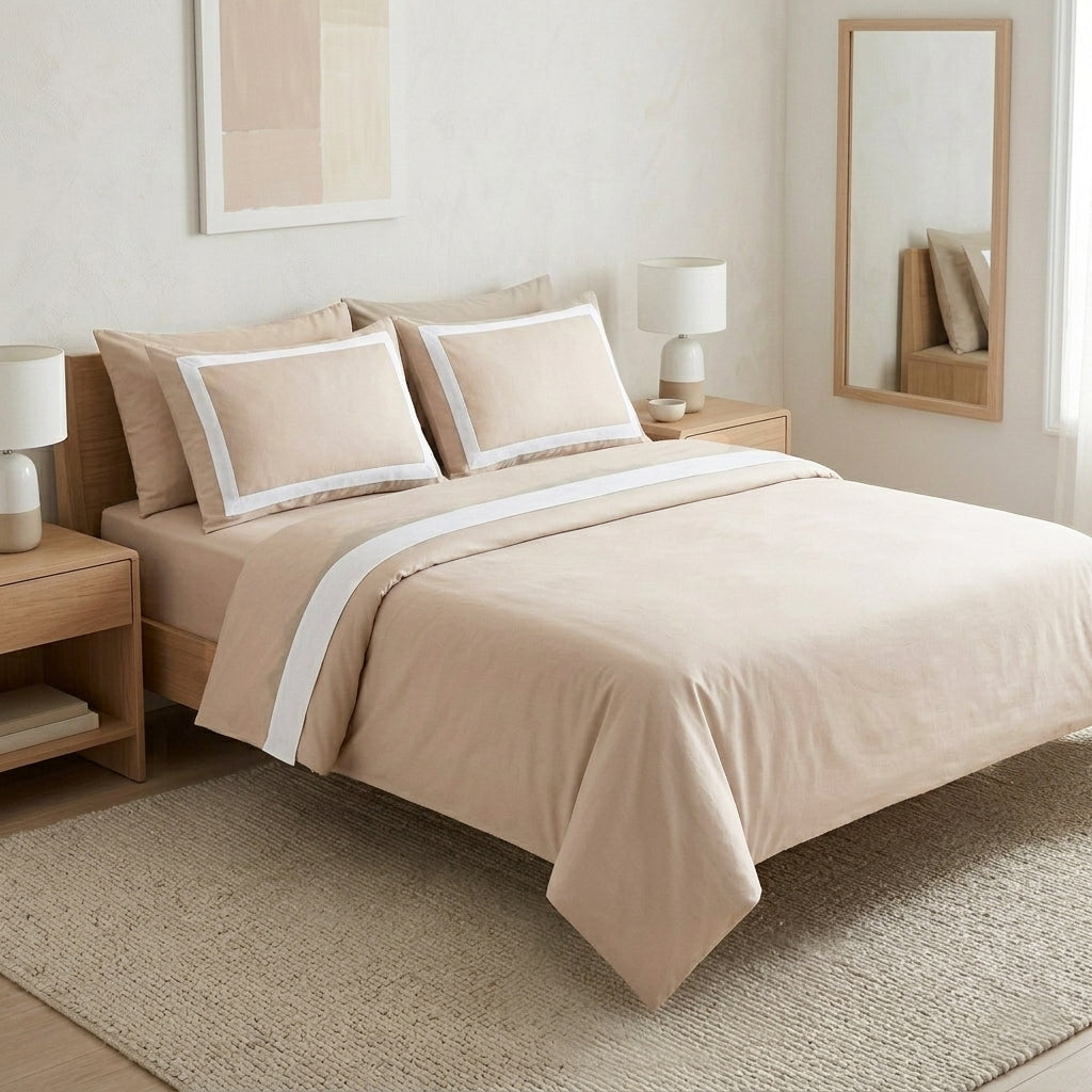 Beige border Upper sheet+2 pillow cases