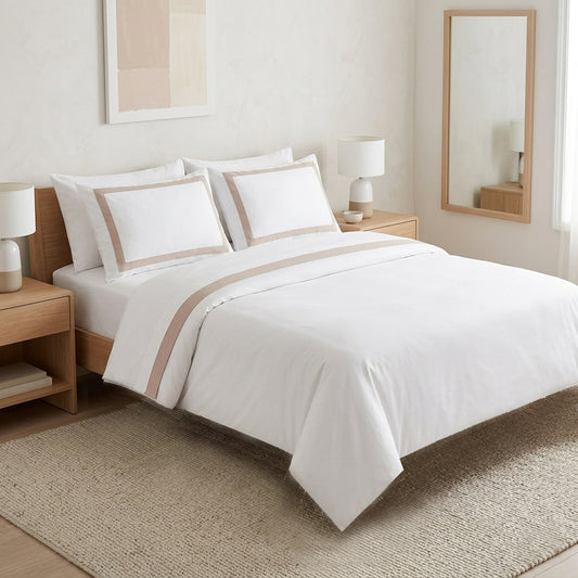 Beige border Upper sheet+2 pillow cases