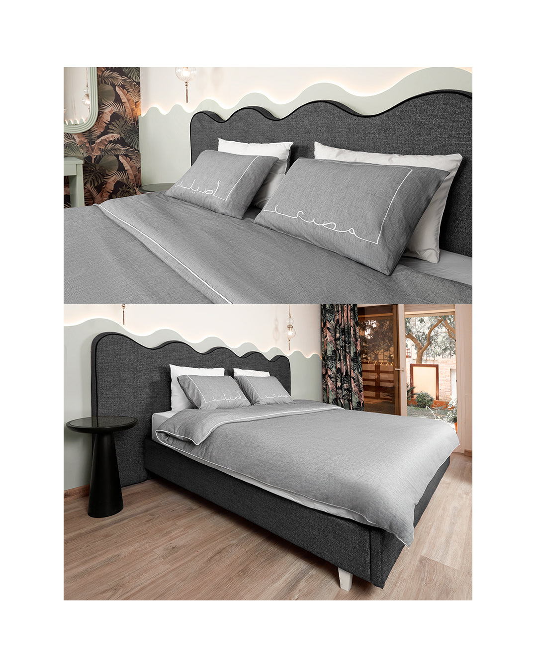 Masry Aseel Embroidered gray Pillow Cases