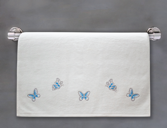 Blue Butterflies Embroidered Towel