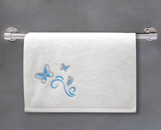 Blue Butterflies Embroidered Towel