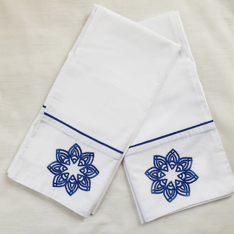 Blue Embroidered Mandala Pillow Cases