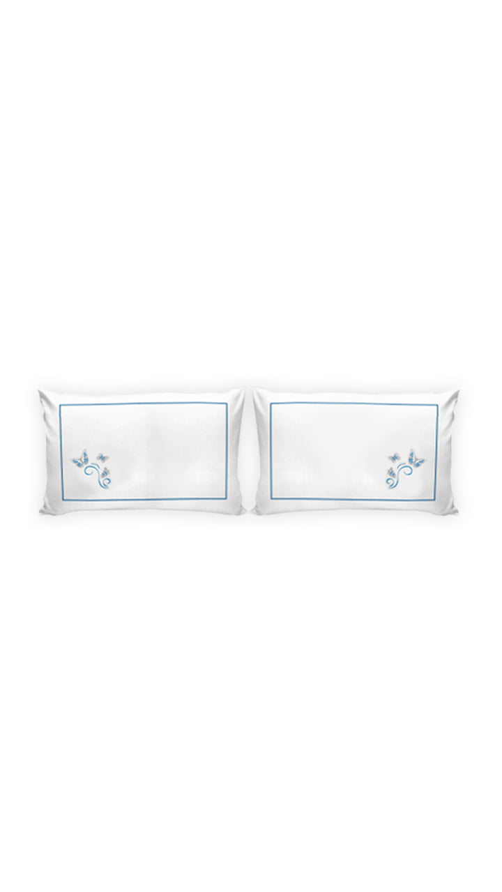 Blue Embroidered Butterflies Pillow Cases