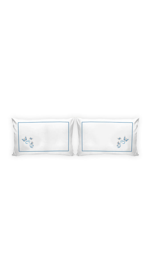 Blue Embroidered Butterflies Pillow Cases