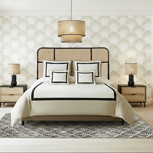 Beige Black Full Bed set