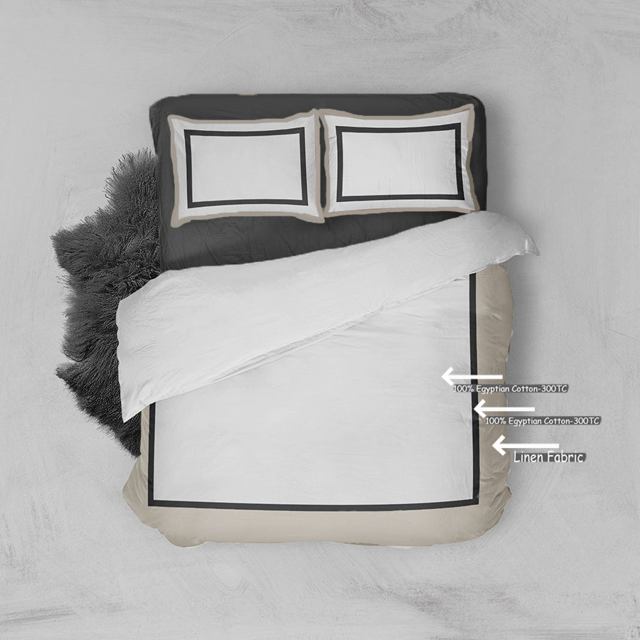 Black Beige Linen Duvet Cover