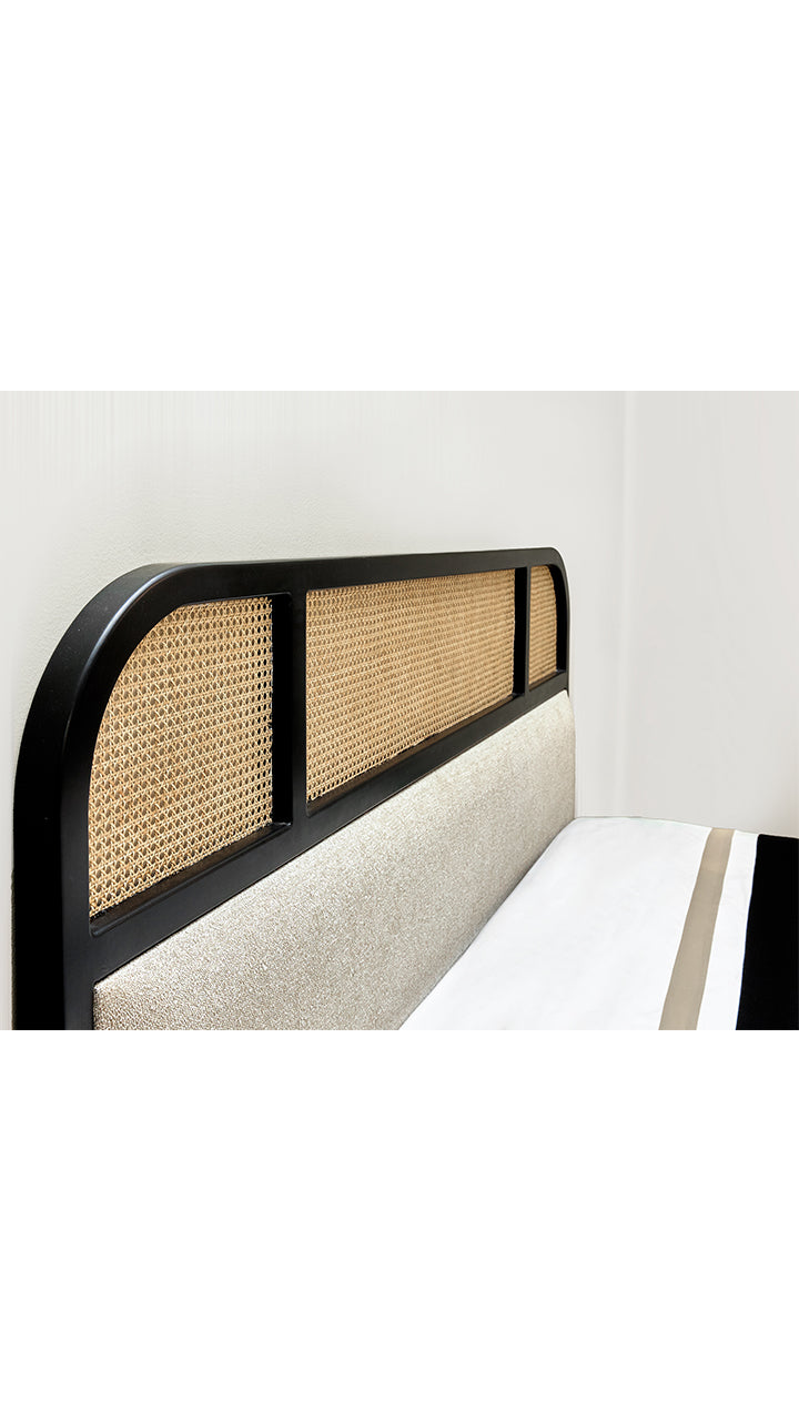 Beige Black Cane x solid wood Full Bed