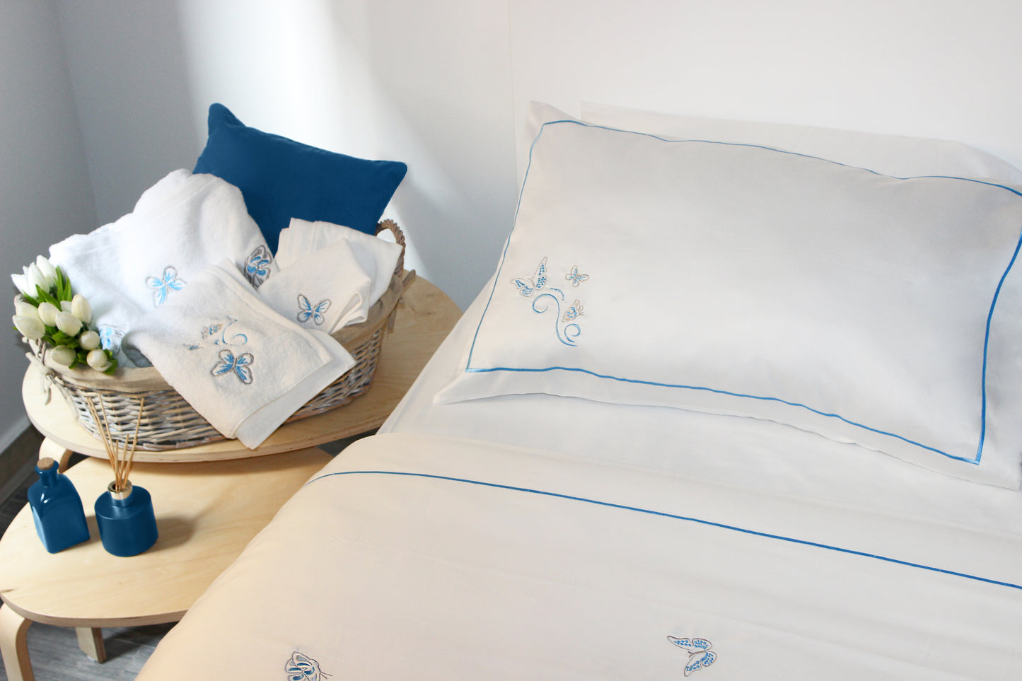 Blue Butterflies Embroidered Towel