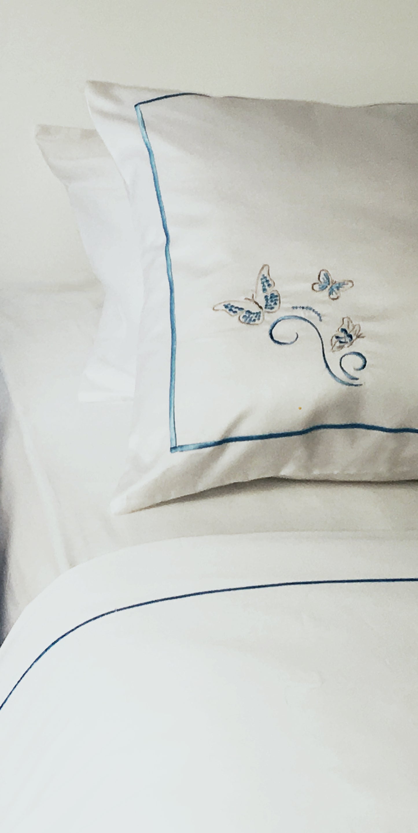 Blue Embroidered Butterflies Bed Sheet + 2 Pillow cases