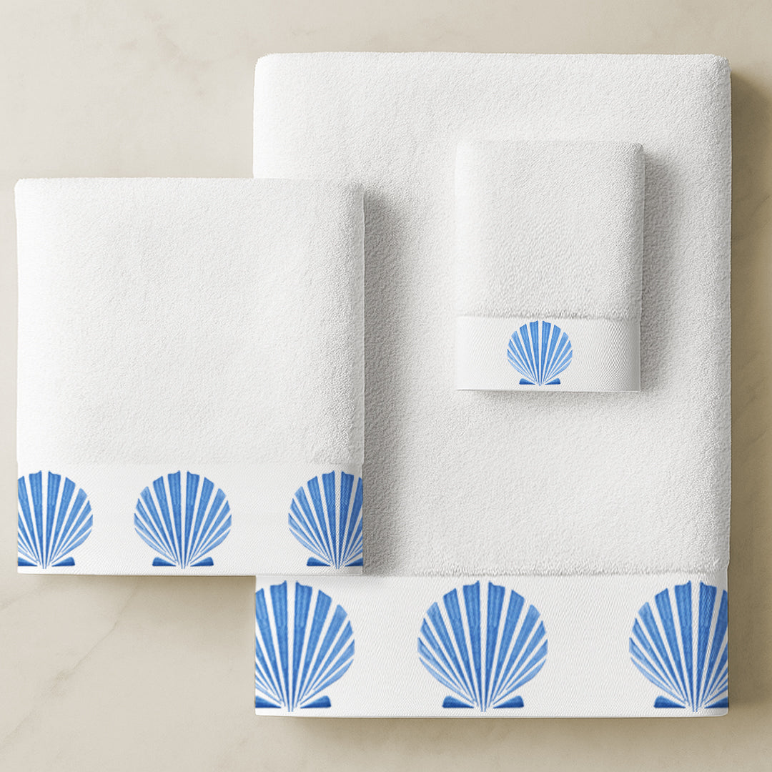 Wavy Blue shells Towels set.