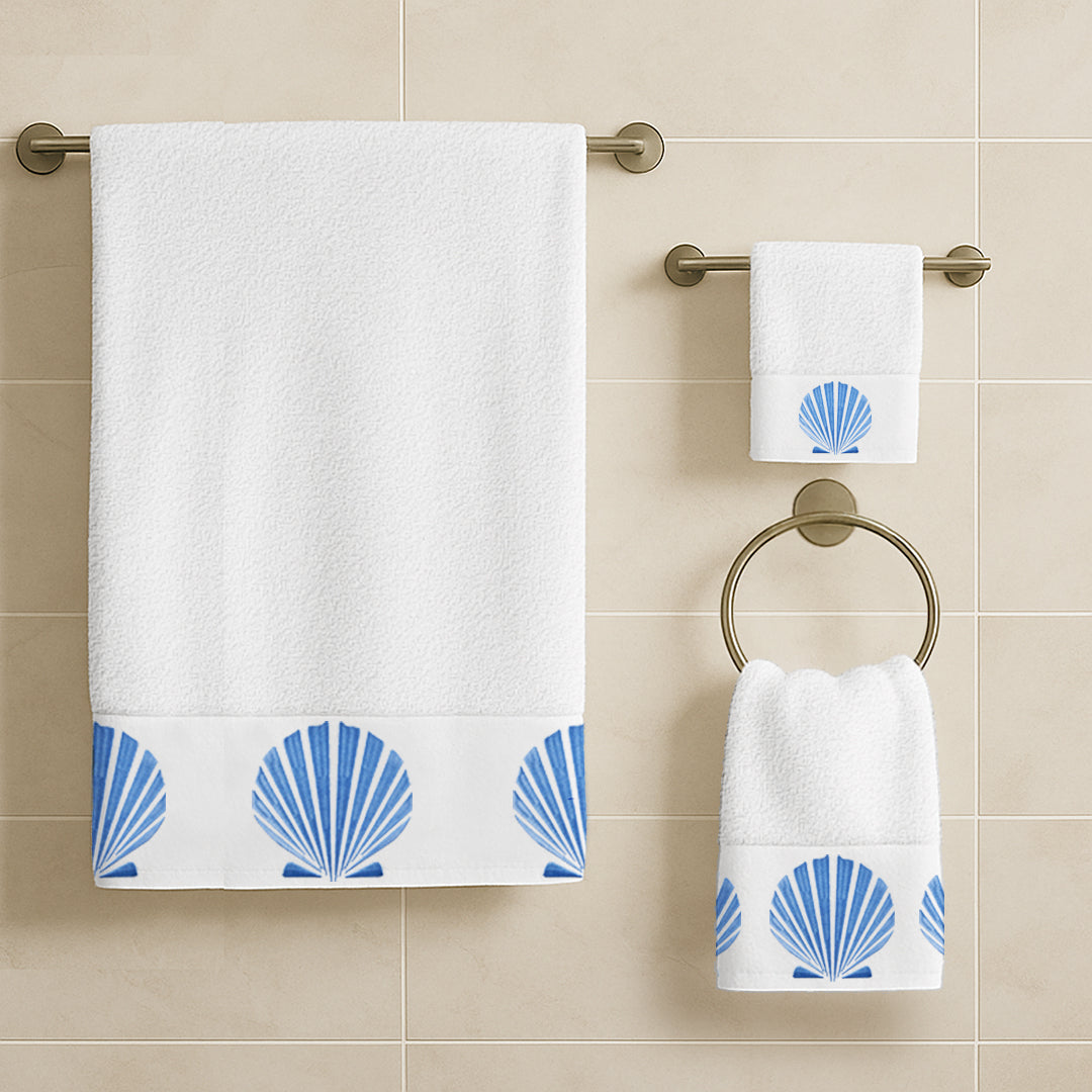 Wavy Blue shells Towels set.