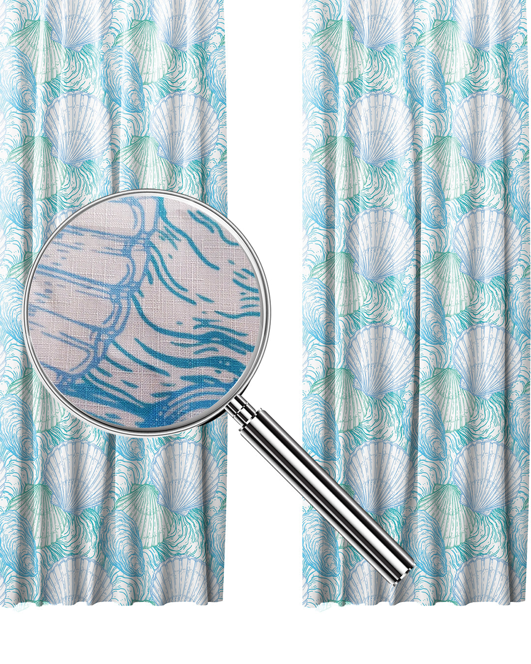 Blue Wavy Shells Curtain
