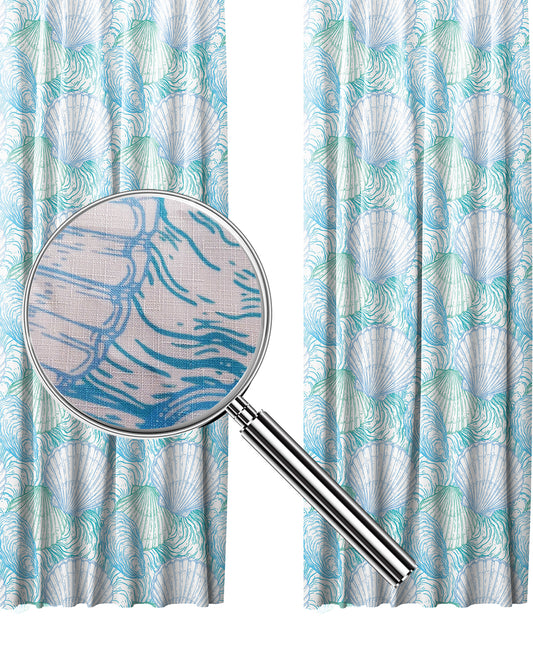 Blue Wavy Shells Curtain