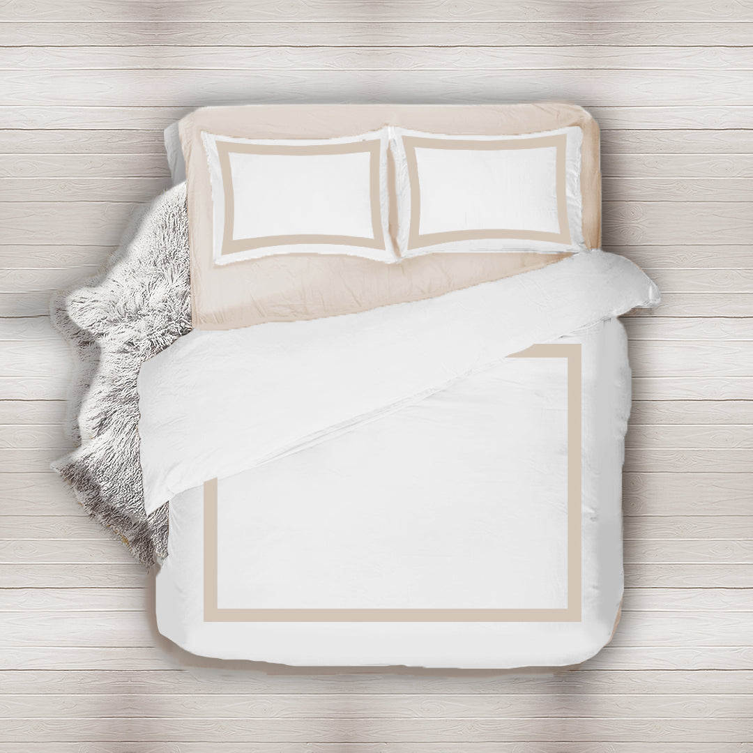 Beige White Borders Duvet cover