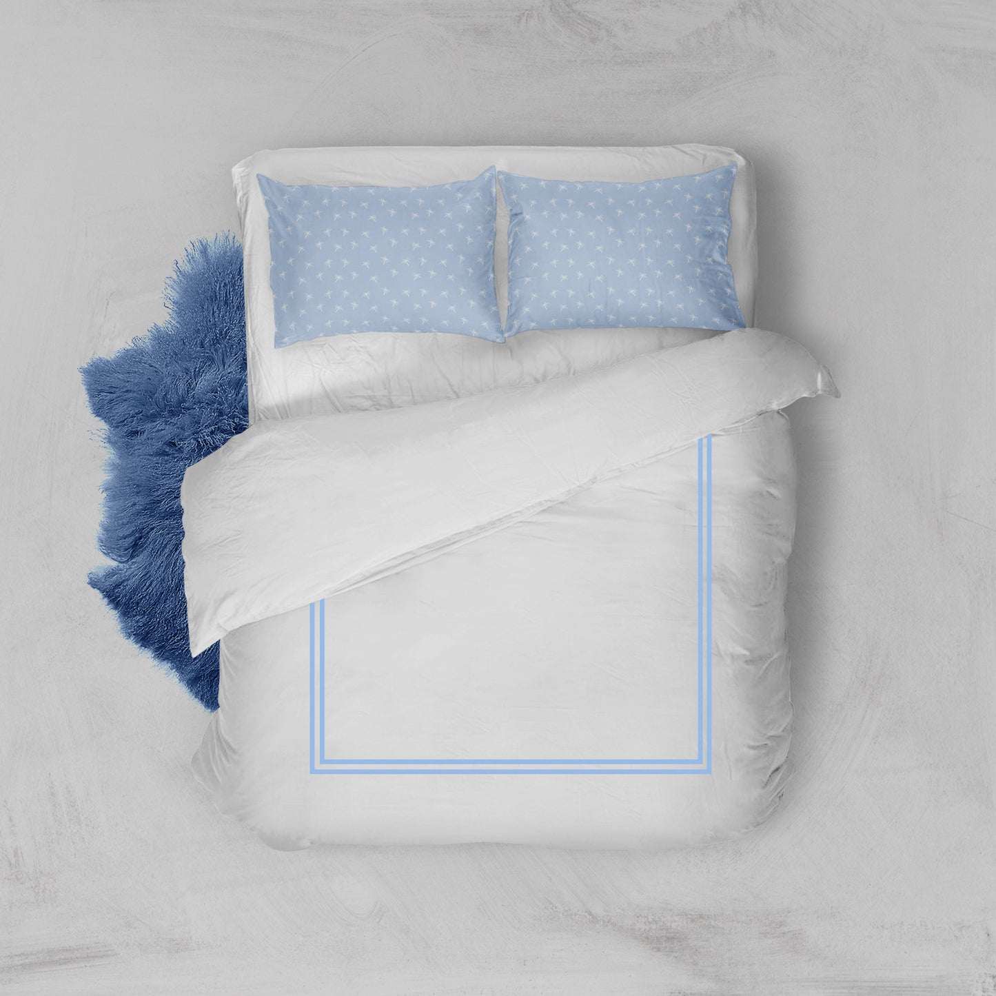 Light Blue Palm Embroidered Duvet Cover