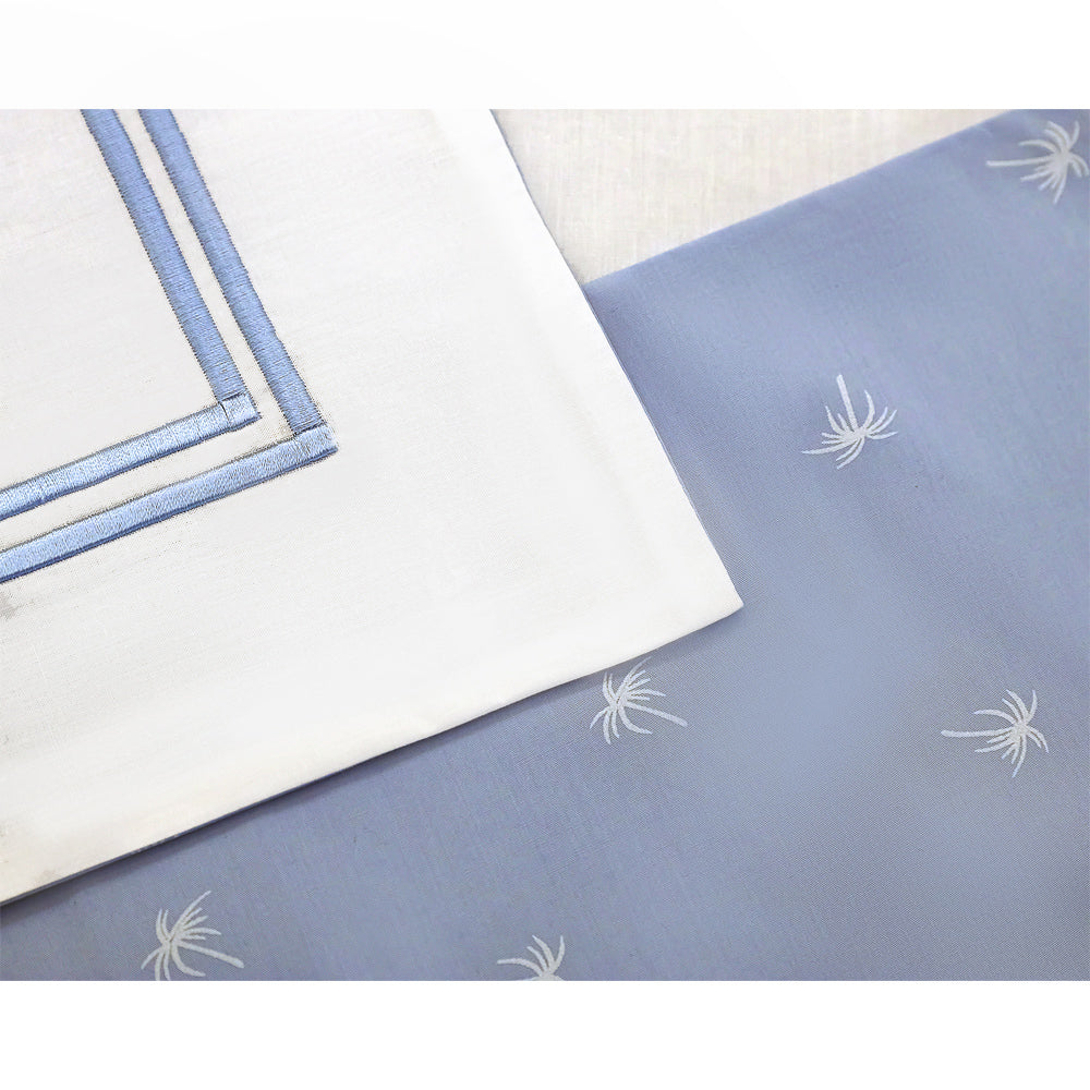 Light Blue Palm Embroidered Duvet Cover