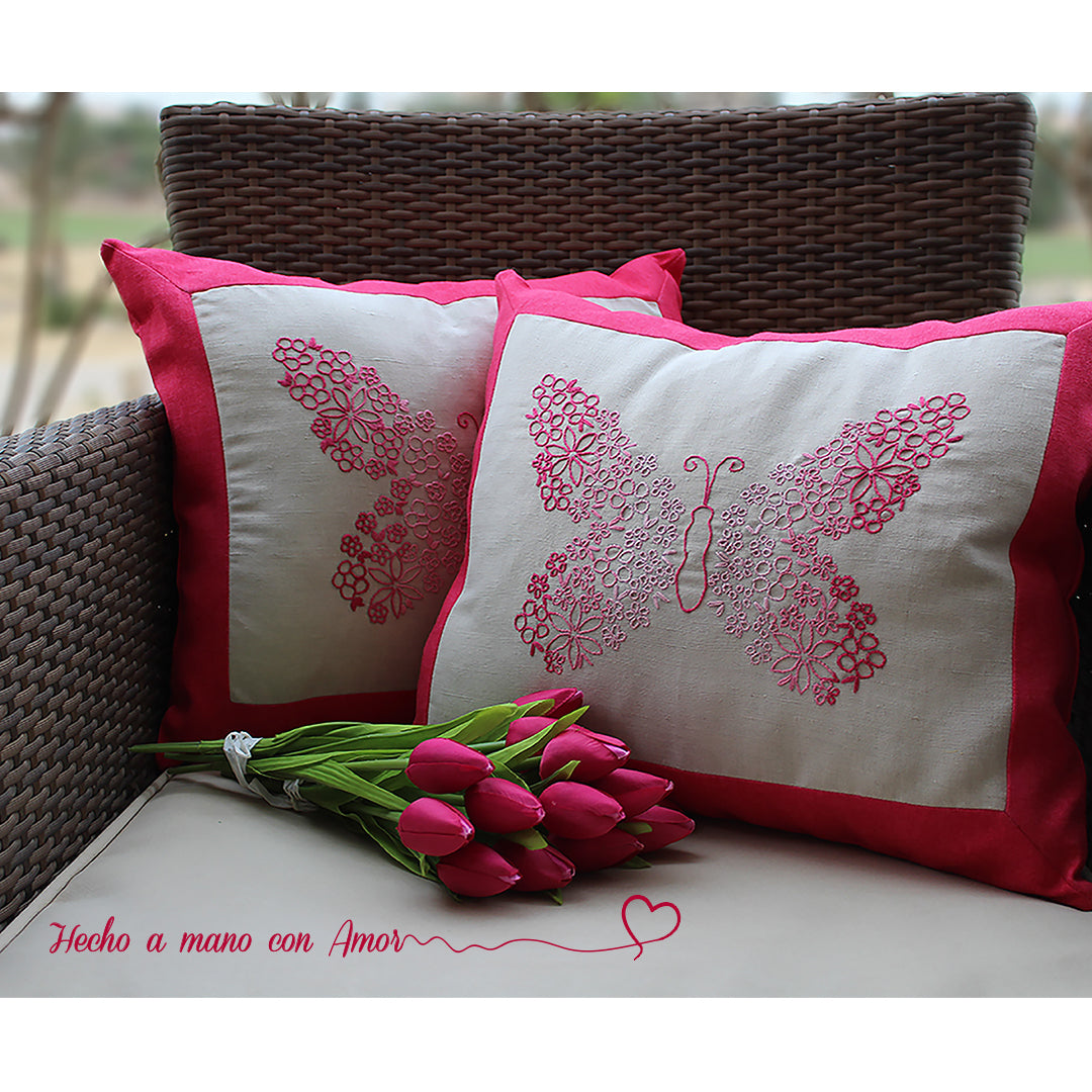 Embroidered Butterflies Cushion