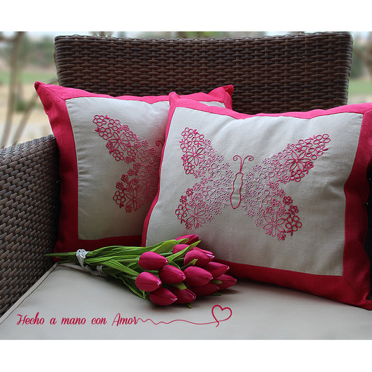 Embroidered Butterflies Cushion