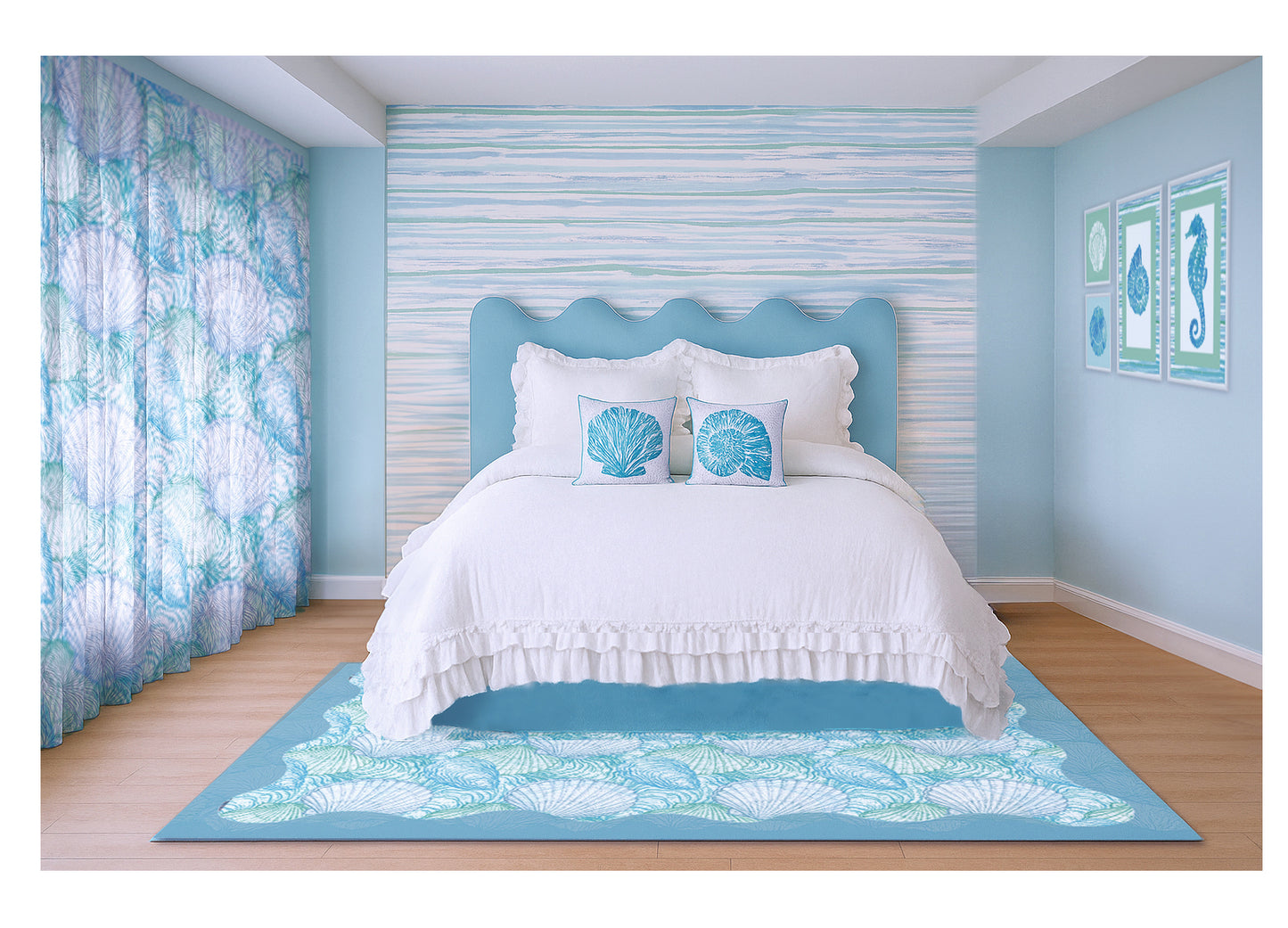 Blue Wavy Shells Curtain