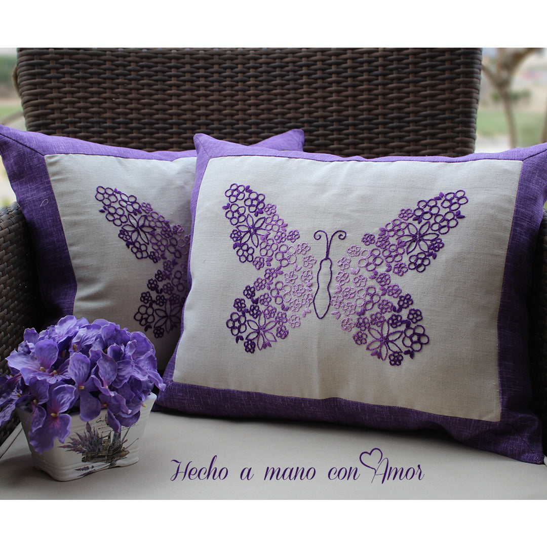 Embroidered Butterflies Cushion