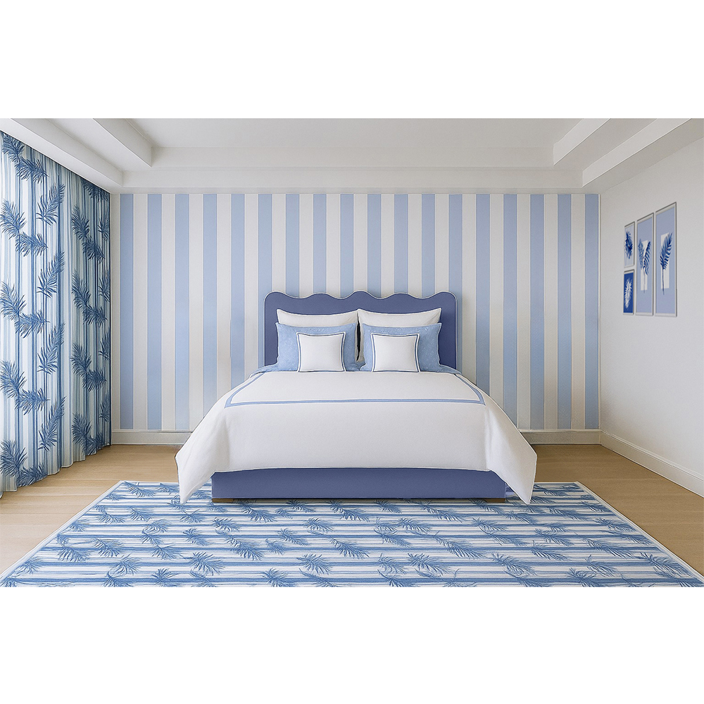 Blue Wavy Palms Full wood x velvet Full Bed