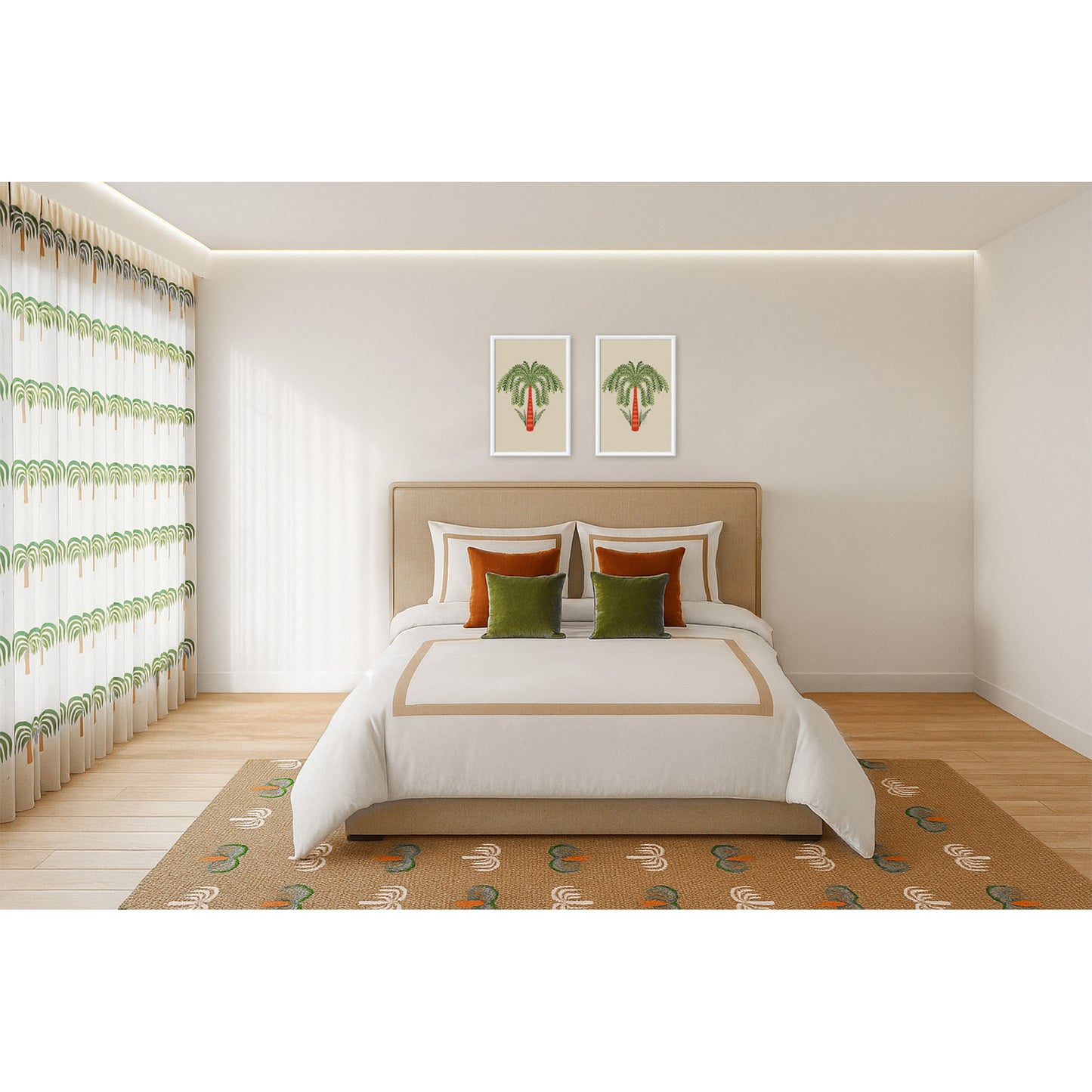 Beige Rectangular Full wood x velvet Full Bed