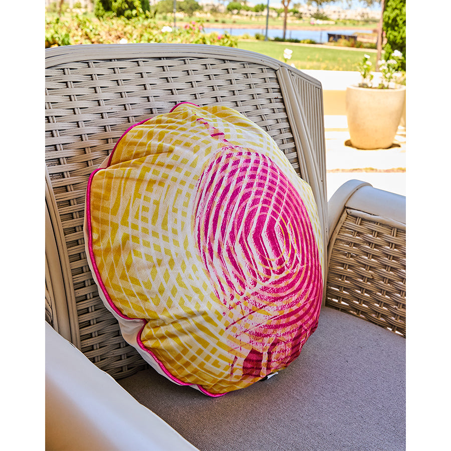 Pink x Yellow  Dome Velvet Cushion