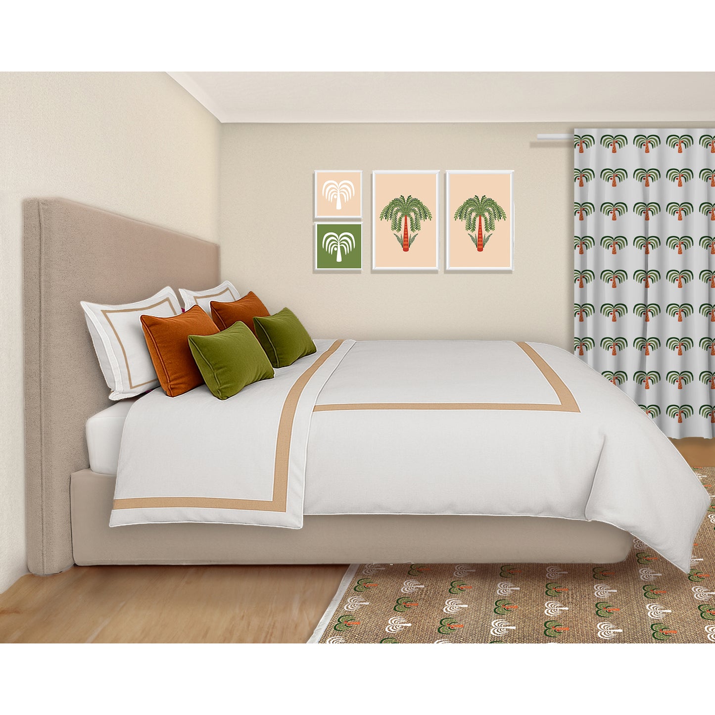 Beige Rectangular Full wood x velvet Full Bed